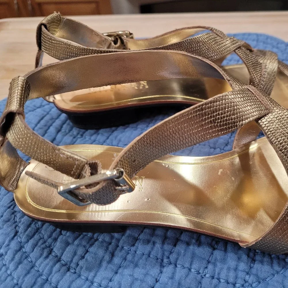 Ralph Lauren Gold Leather Low Heel Sandals Size 7